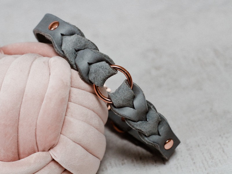Geflochtenes Lederhalsband *GREY DELUXE*