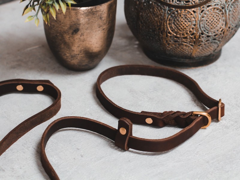 Leder Retrieverleine  *DARK EBONY* geflochten