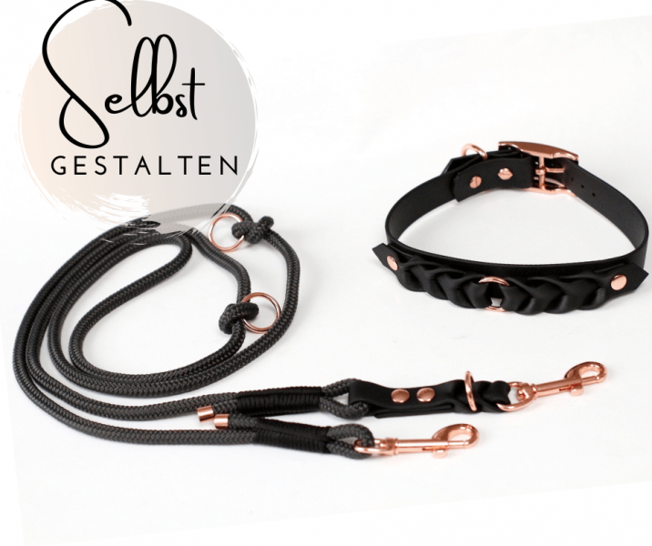 Tauleine mit Biothane Halsband selbst gestalten PREMIUM MIX & MATCH geflochten