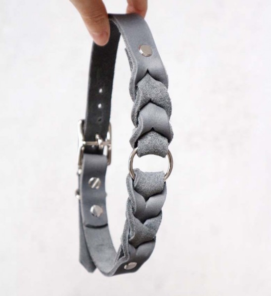 Geflochtenes Lederhalsband *GREY DELUXE*