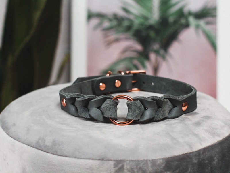 Geflochtenes Lederhalsband *GREY DELUXE*